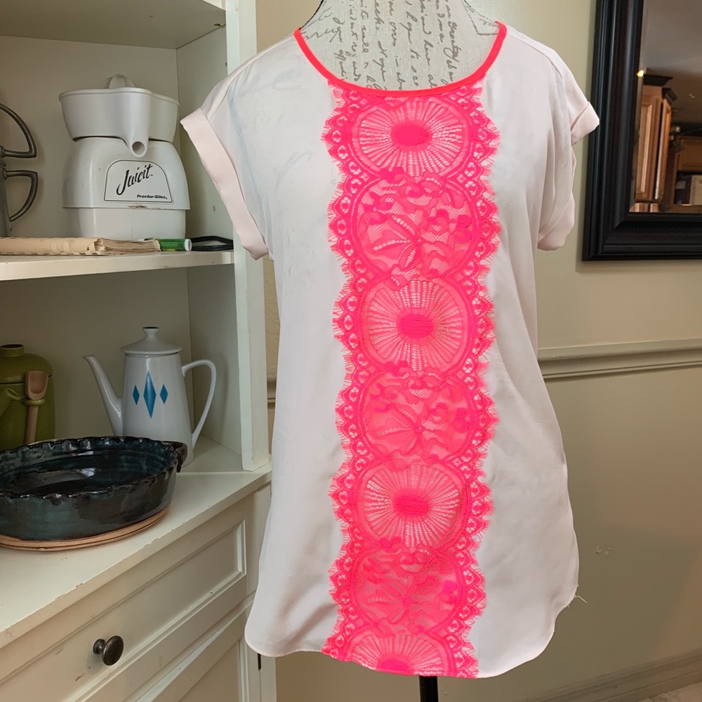 EXPRESS Peach blouse with hot pink detail